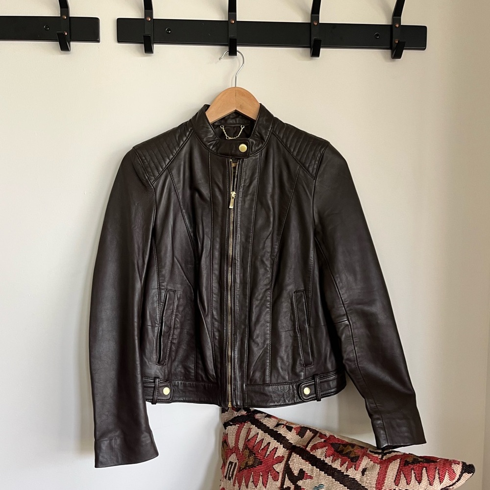 Cole Haan Leather Jacket, size small, dark brown
